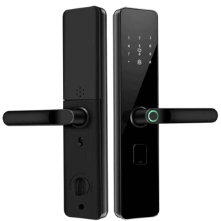 Ultra-Secure Fingerprint Door Lock (Black). Unlocks in 0.02 seconds! Works on all doors (anti-theft, wood, glass, interior). Low false acceptance rate. 9,999,999+ unlocks. -20°C to 80°C. (AA batteries included? Check).