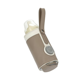 3-Temp Heated Travel Bottle Bag (Green, Blue, Gray, Pink, Brown). Keeps baby's milk warm on-the-go (45°C, 55°C, 65°C). USB powered (car adapter compatible). PU leather, fits most bottles. Auto shut-off.