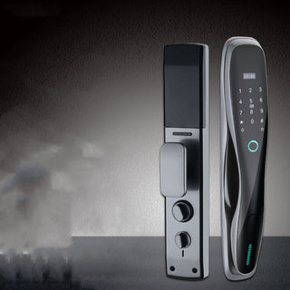 Smart Fingerprint Door Lock (Homestay). Modern design. Fingerprint, IC card, or key access. High security, long lifespan (-20°C to 50°C). Works on wood, anti-theft, steel & copper doors (check size). Includes IC cards & battery.