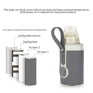 Portable Heated Bottle Bag with 3 temperature settings, PU leather design, and USB power compatibility for keeping baby's milk warm on-the-go 10 of 12