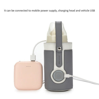 Portable Heated Bottle Bag with 3 temperature settings, PU leather design, and USB power compatibility for keeping baby's milk warm on-the-go 9 of 12