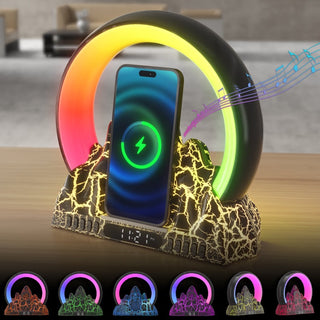 Alternative image text for the "Colorful Flame Mountain Wireless Charging Alarm Clock" could be:  "A unique alarm clock with a colorful flame mountain design. The clock features wireless charging for smartphones and adjustable alarm settings. Add a touch of style and functionality to your bedside table with this captivating alarm clock."