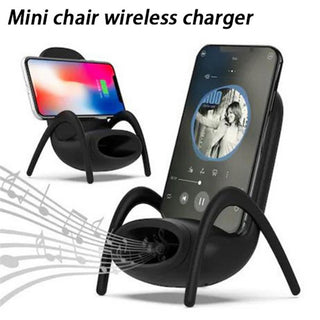 Alternative image text for the "Portable Mini Chair Wireless Charger Desk Mobile Phone Holder Wireless Charger 10W Fast Charge Special Gift" could be:  "A compact and stylish portable mini chair wireless charger and phone holder. The charger supports 10W fast charging and is designed as a special gift. Keep your phone charged and add a touch of creativity to your desk with this unique accessory."