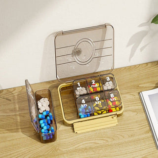 Transparent moisture-proof pill organizer with 7 compartments.